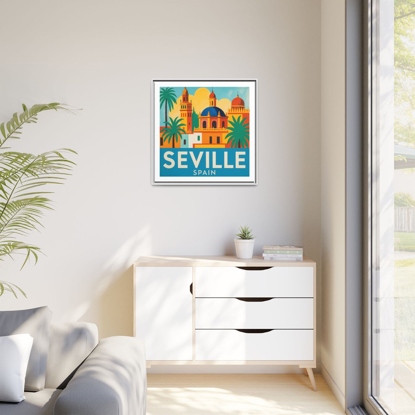 Seville Spain Vintage Travel Look Matte Canvas Wall Art Framed