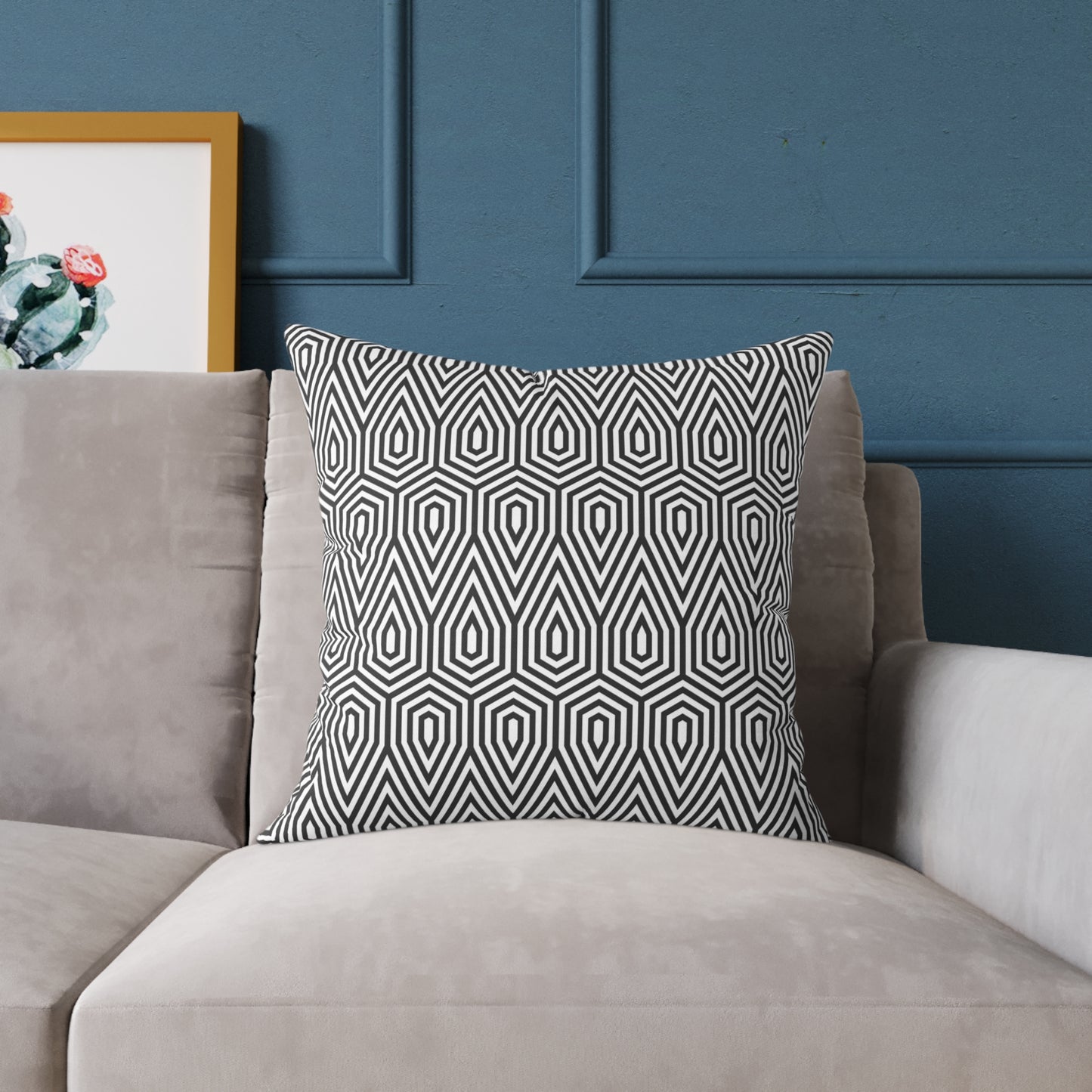 Geometric Hexagon Pattern Square Pillow | Black White Modern Throw, Modern Home Decor, Square Cushion, Accent Home Accessories, Gift for Her