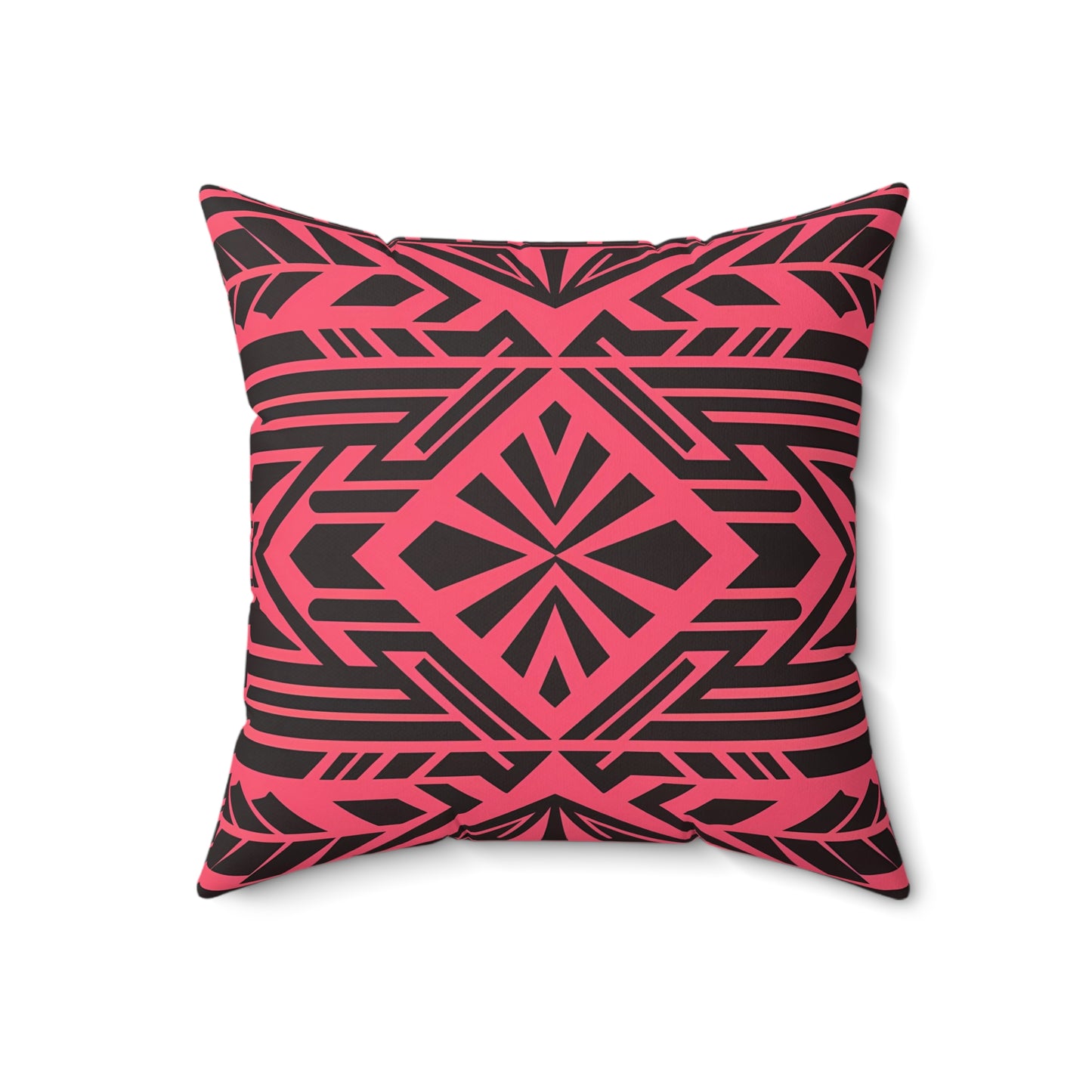 Boho Tribal Square Pillow, Pink Red Southwestern Decorative Cushion, Eclectic Throw Pillow, Black Bohemian Pillowcase, Home Accent - LOLA VEGAS ART