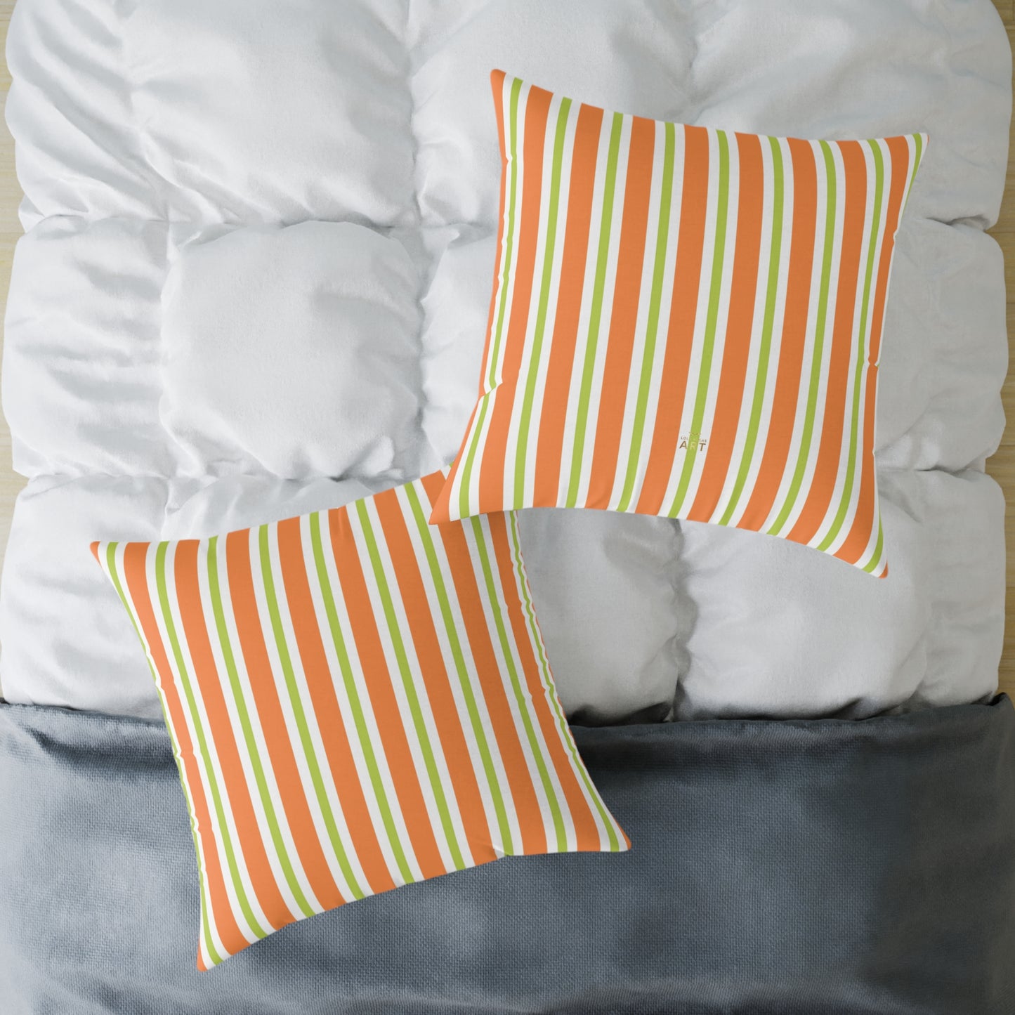 Orange Green Stripe Square Pillow | Striped Throw Pillow