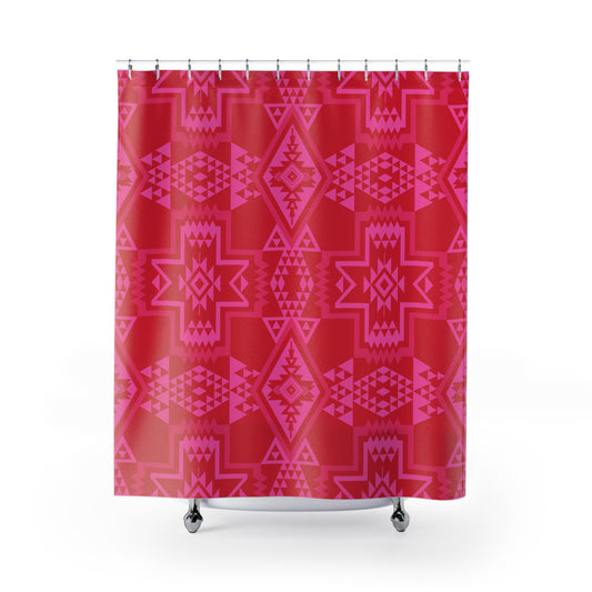 Red Pink Southwestern Geometric Shower Curtain | Aztec Diamond Pattern