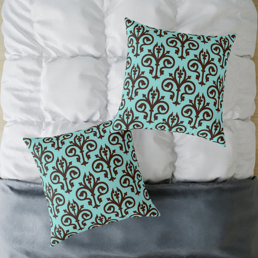 Turquoise Brown Damask Square Pillow | Decorative Throw Pillow