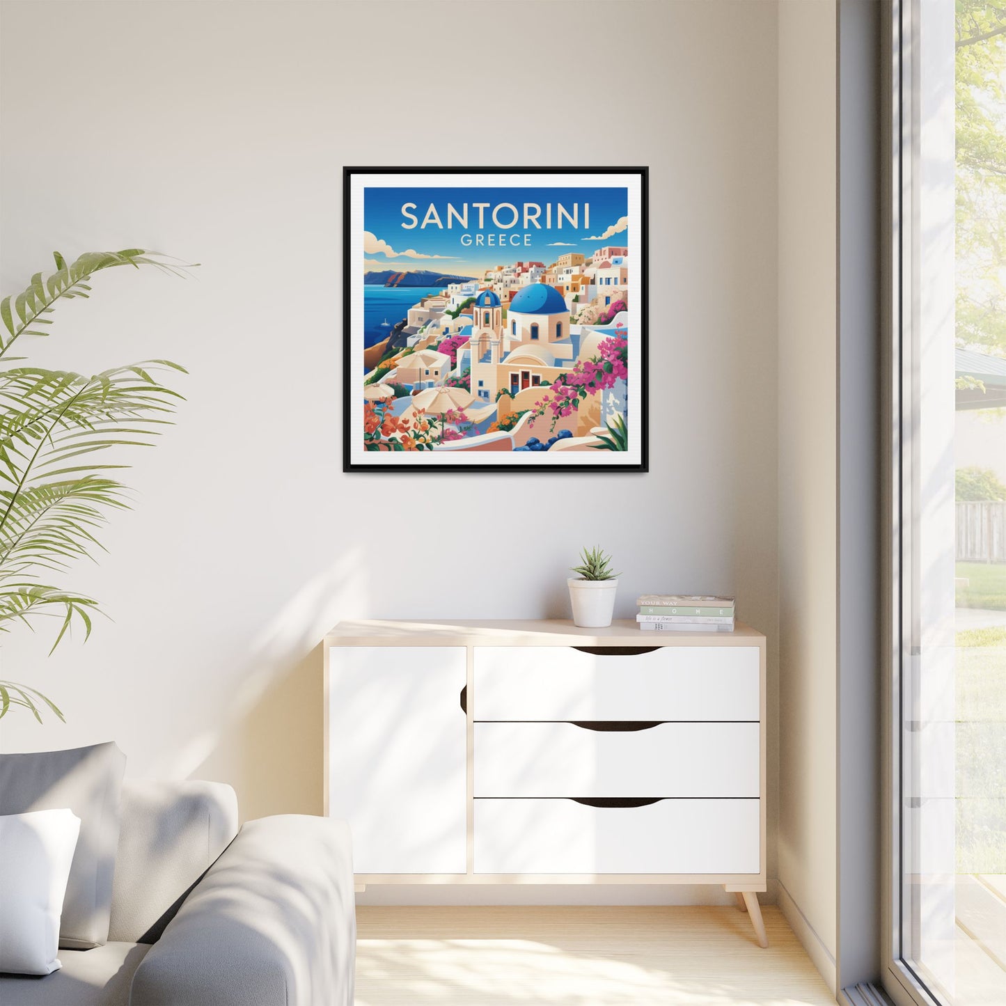 Santorini Greece Travel Art Matte Canvas Framed Wall Art