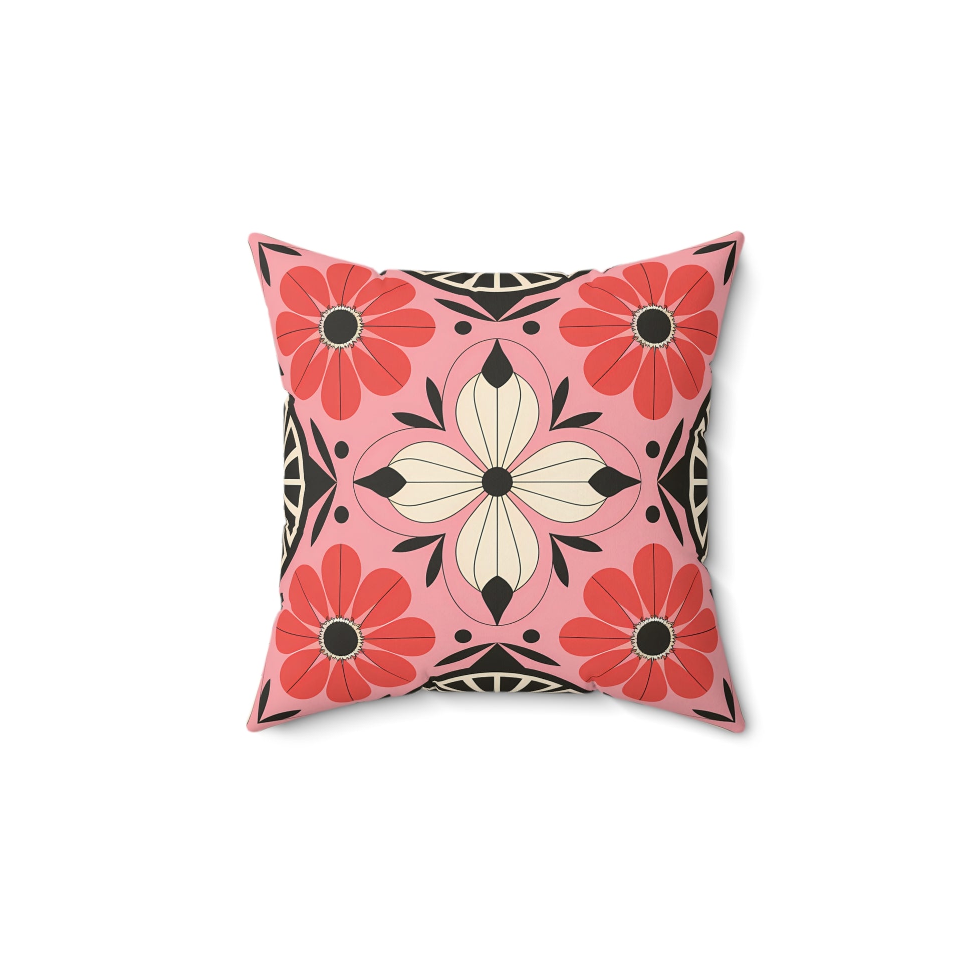 Pink, Red & Black Floral Decorative Pillow - Cozy Home Accent, Boho Chic Decor, Gift for Her, Room Makeover, Stylish Couch Throws - LOLA VEGAS ART