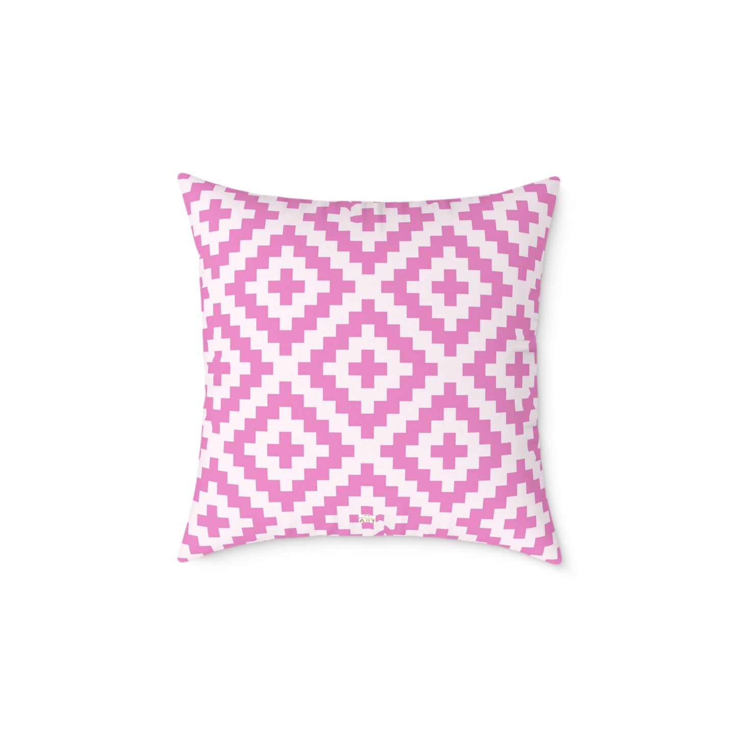Pink White Geometric Boho Native American Diamond Pattern Pillow | Square Accent Cushion