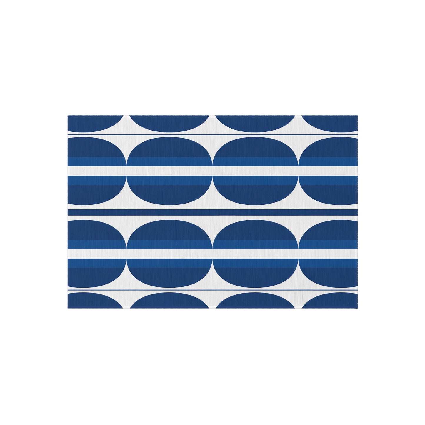 Blue White Geometric Retro Circles Outdoor Rug | Navy Patterned Mat