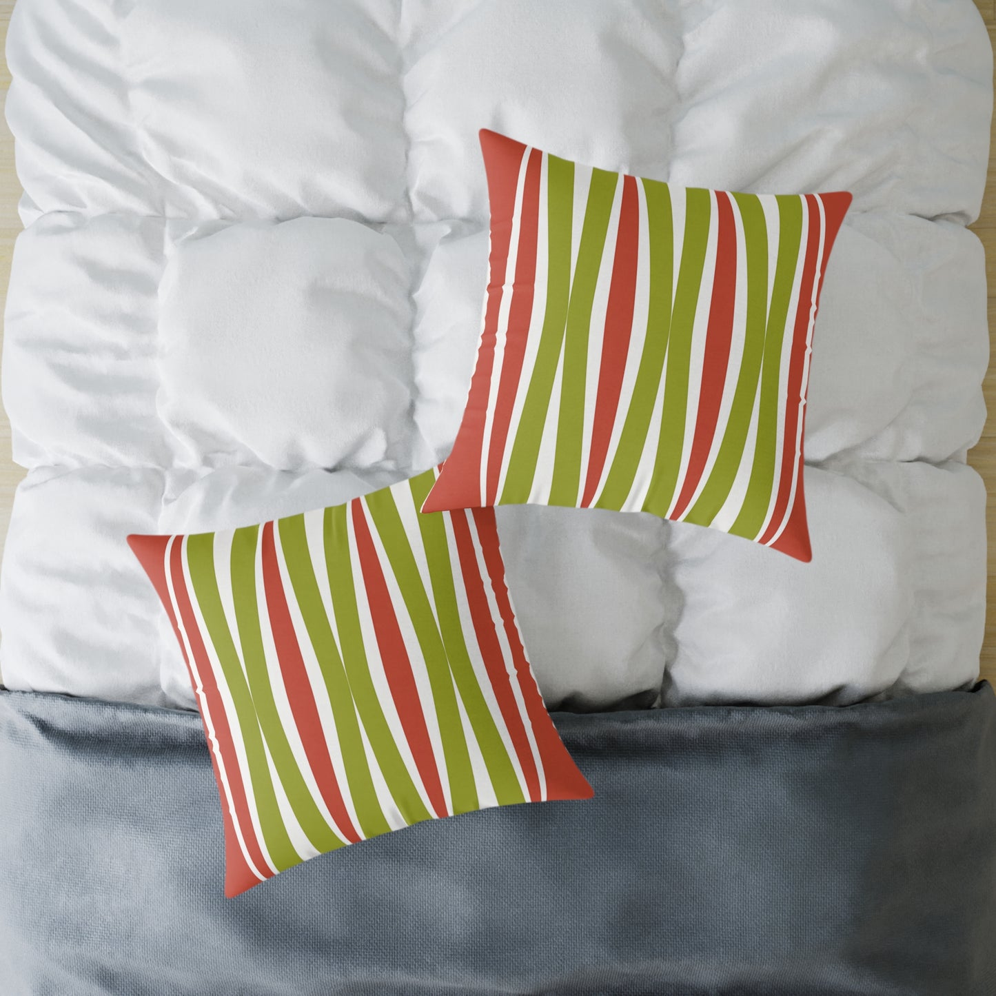 Orange Green Mid-Century Wavy Stripe Pillow | Square Throw Pillow