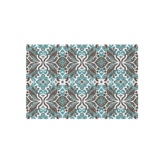 Turquoise, Brown and White Stylish Outdoor Rug for Patios, Boho-Chic Deck Decor, Cozy Garden Area, Perfect for BBQs and Gatherings