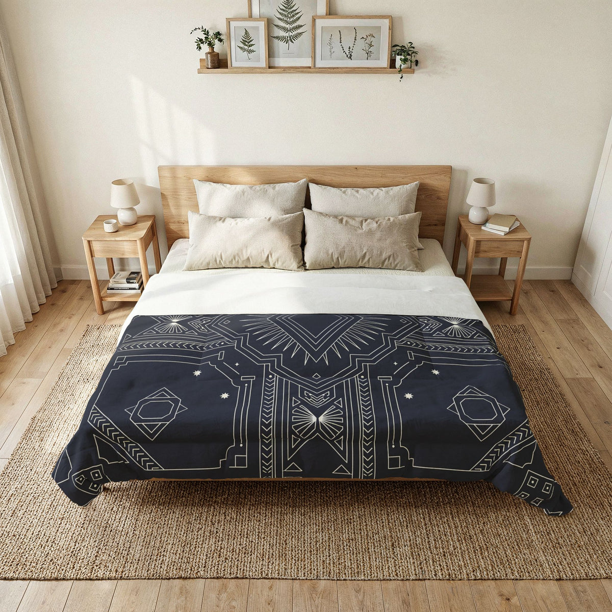 Geometric Navajo Pattern Cotton Comforter | Navy Tribal Diamond Design
