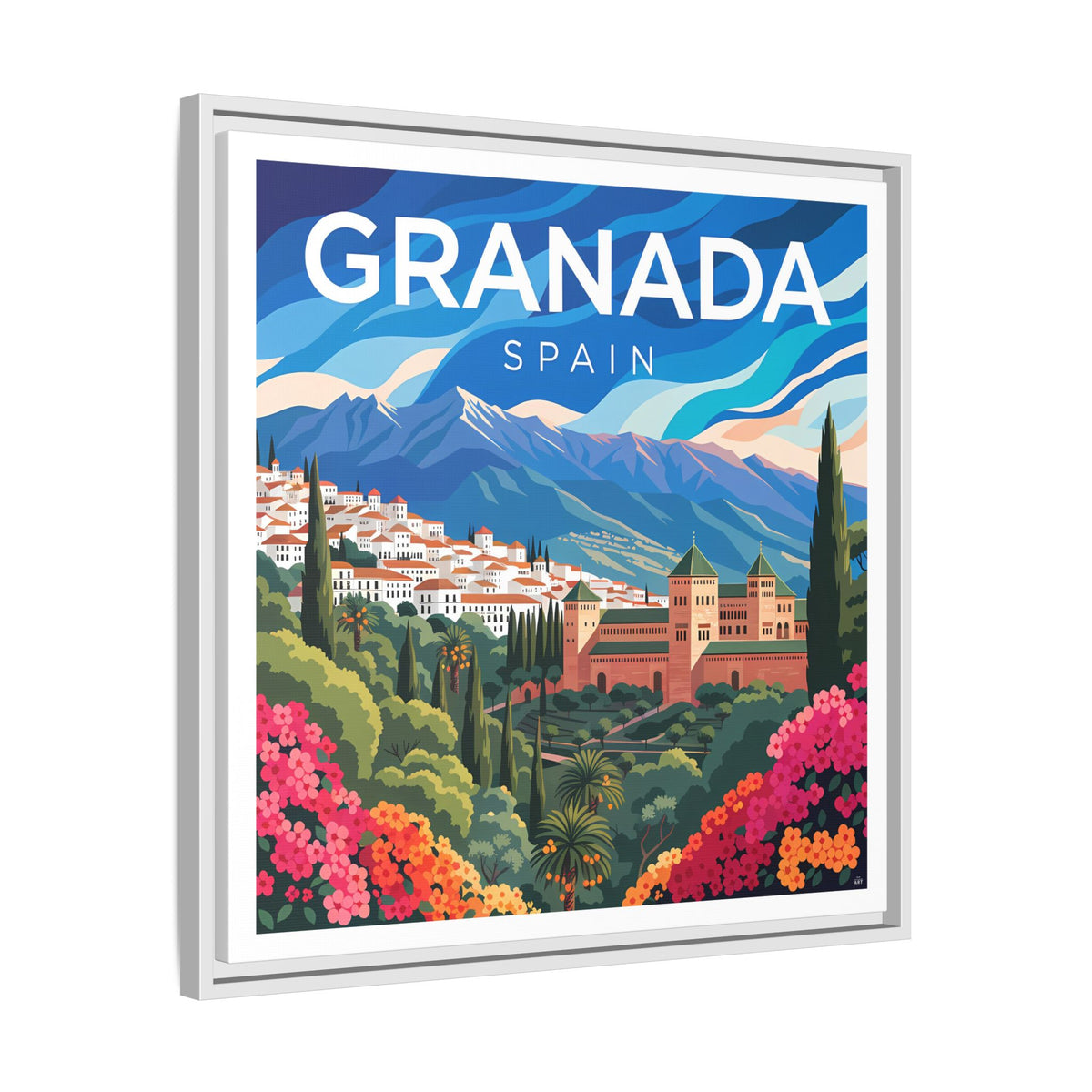 Granada Spain Vintage Travel Art Matte Canvas Framed