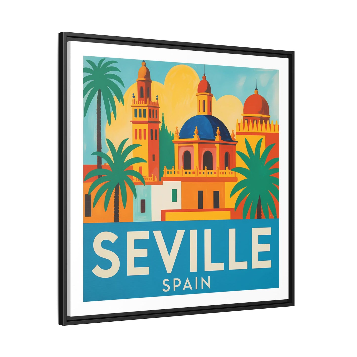 Seville Spain Vintage Travel Look Matte Canvas Wall Art Framed