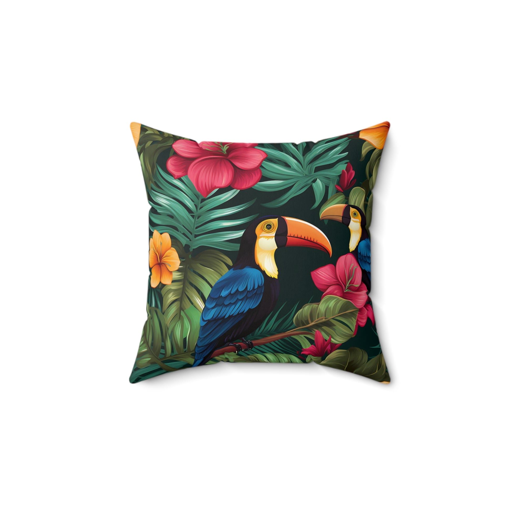 Tropical Toucan Pillow, Colorful Home Decor, Jungle Pillow, Indoor Cushion, Nature-Inspired Gift, Tropical Vibe Decor, Floral Design - LOLA VEGAS ART