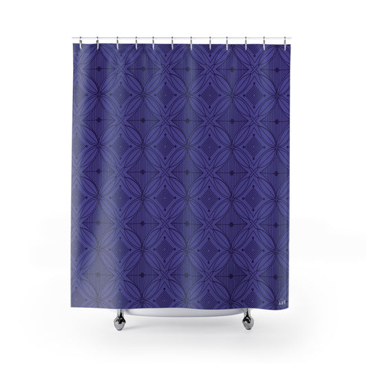 Geometric Floral Pattern Shower Curtain | Navy Purple Tile Motif