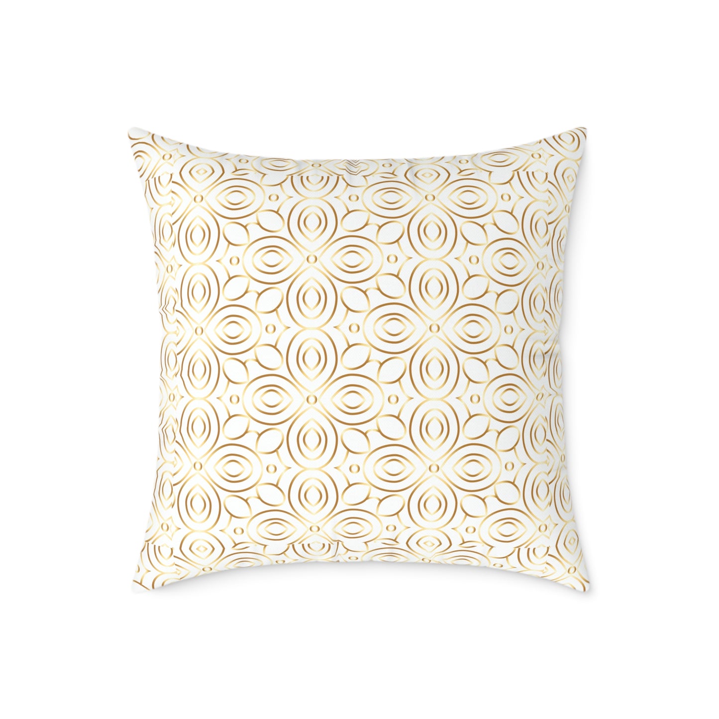 Neutral Floral Medallion Square Poly Canvas Pillow | Beige Boho Pattern