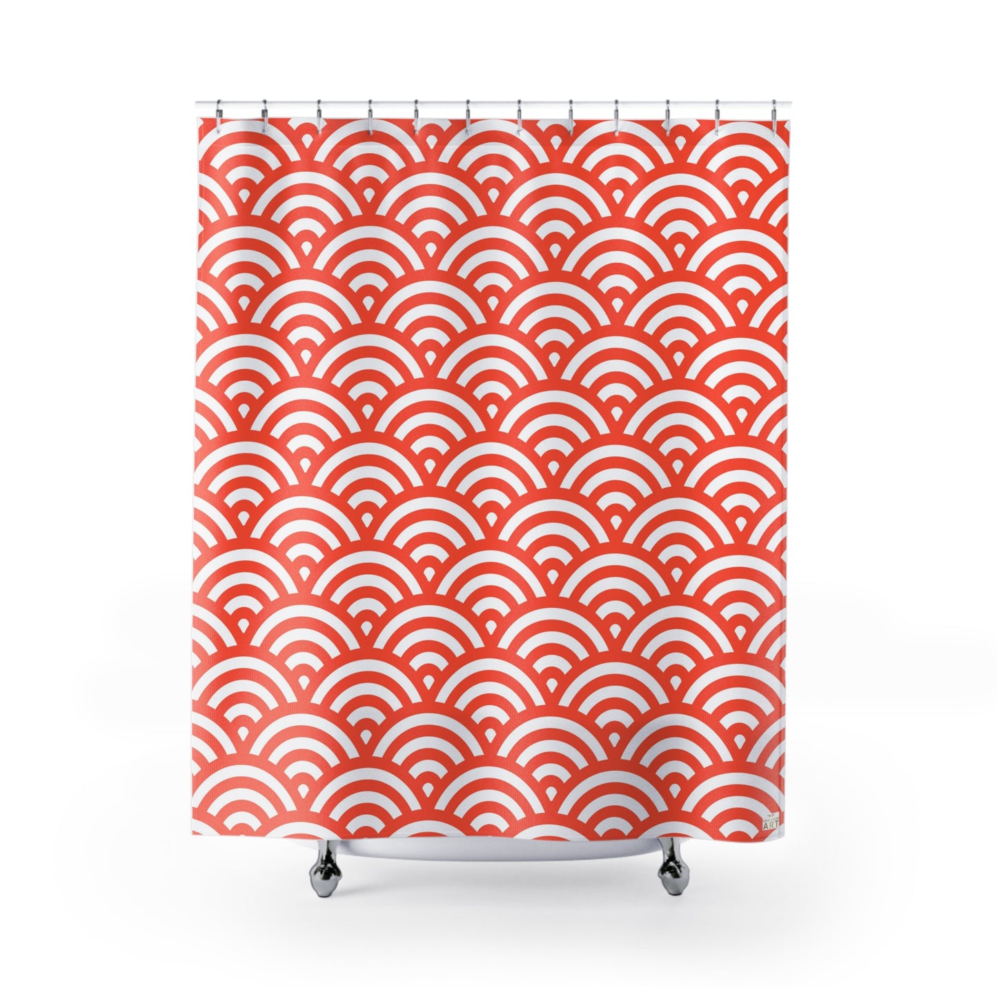 Orange Scallop Wave Pattern Shower Curtain | Japanese Seigaiha Style