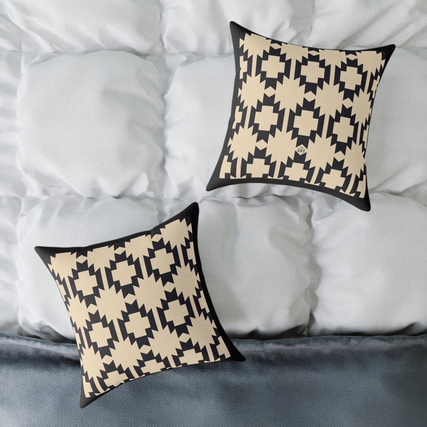 Geometric Aztec Pattern Square Pillow | Neutral Black Cream Throw Pillow