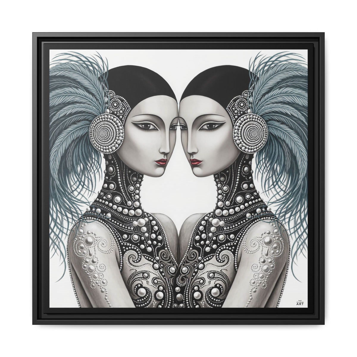 Art Deco Flapper Twins Matte Canvas Framed | Vintage Glam Portrait