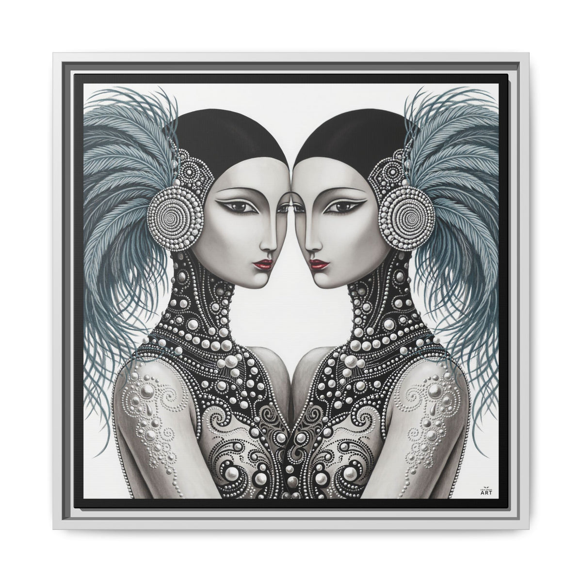 Art Deco Flapper Twins Matte Canvas Framed | Vintage Glam Portrait