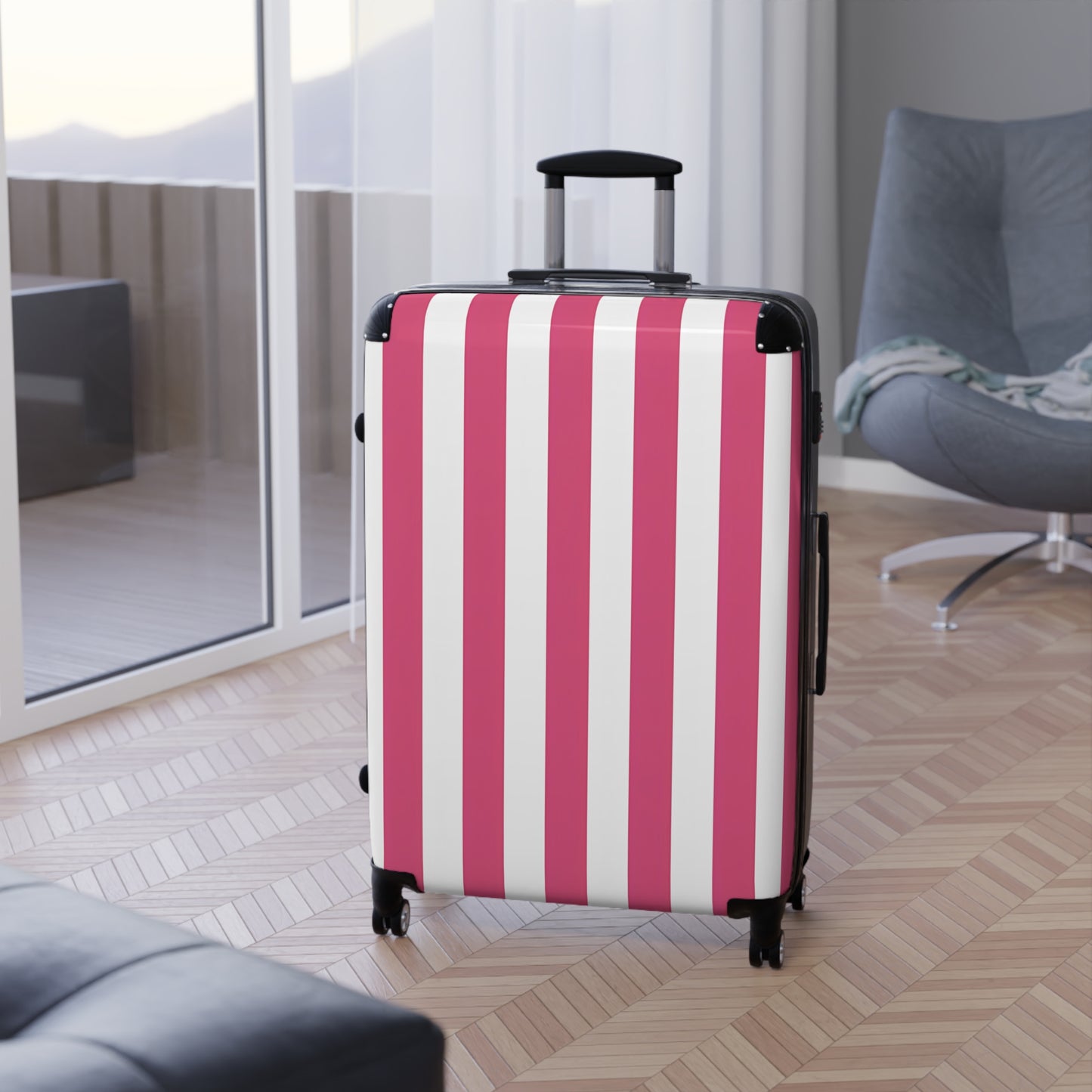 Pink Vertical Stripes Suitcase | Luggage , Travel Accessory
