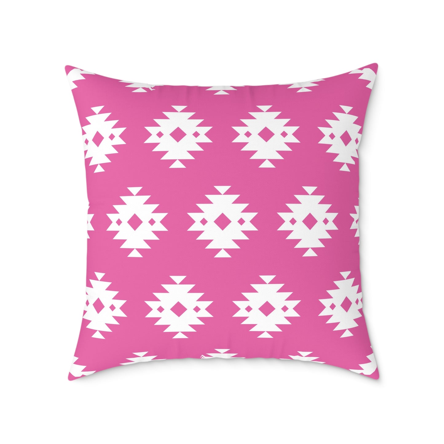 Pink White Boho Aztec Diamond Pattern Pillow | Square Throw Pillow