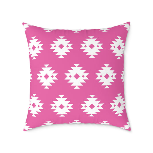 Pink White Boho Aztec Diamond Pattern Pillow | Square Throw Pillow