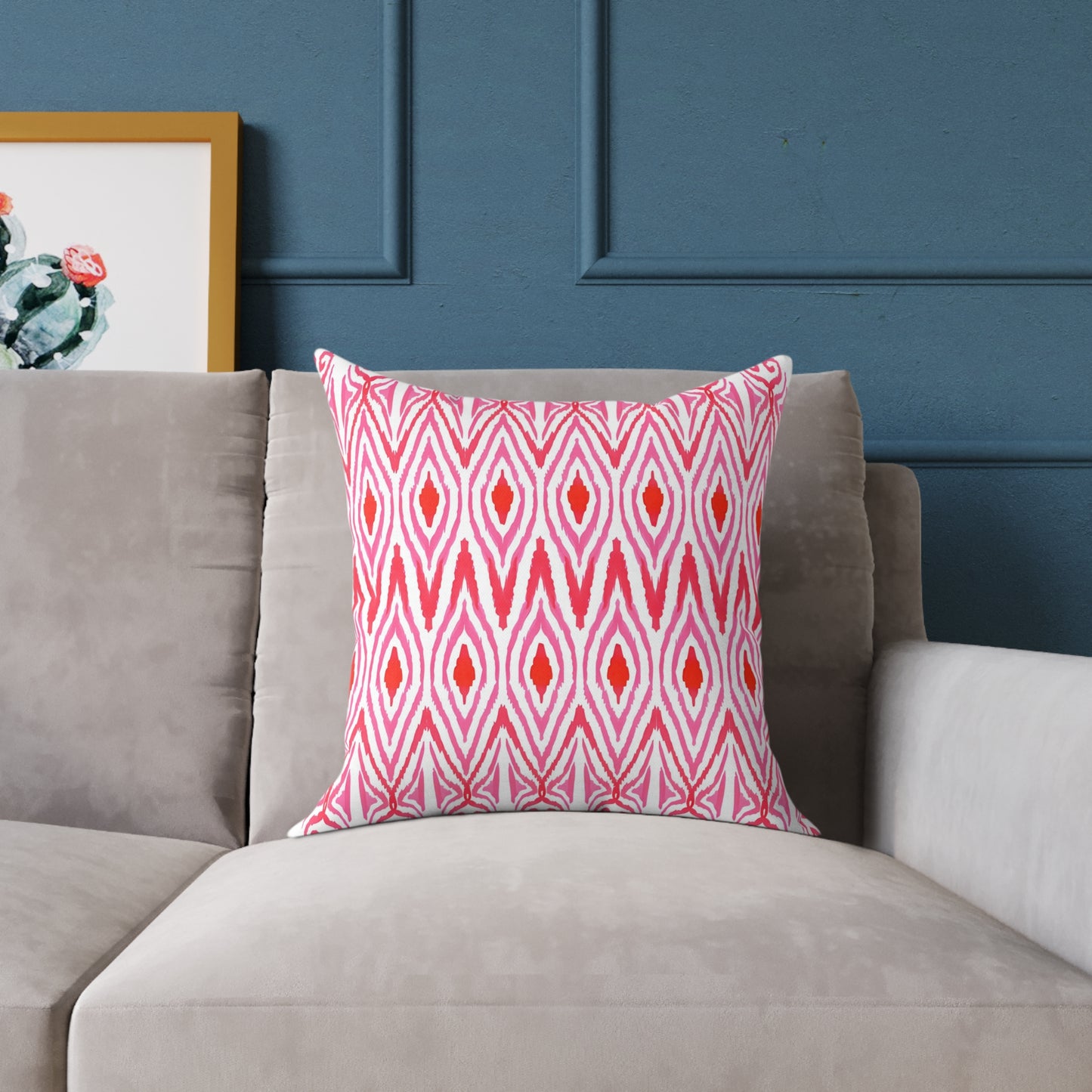 Pink Orange White Ikat Diamond Pattern Pillow | Geometric Throw Pillow