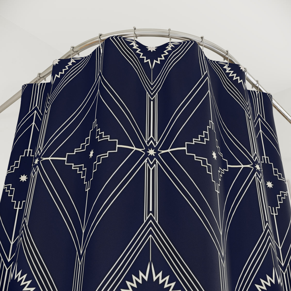 Navy Geometric Diamond Pattern Shower Curtain | Art Deco Inspired