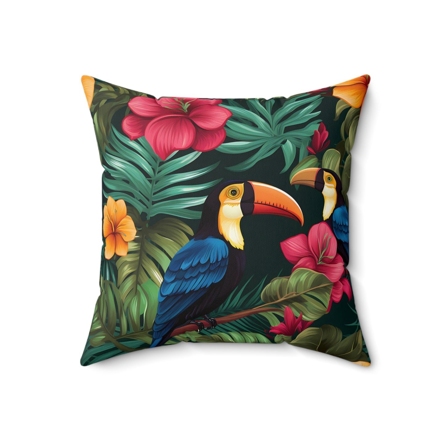 Tropical Toucan Pillow, Colorful Home Decor, Jungle Pillow, Indoor Cushion, Nature-Inspired Gift, Tropical Vibe Decor, Floral Design - LOLA VEGAS ART