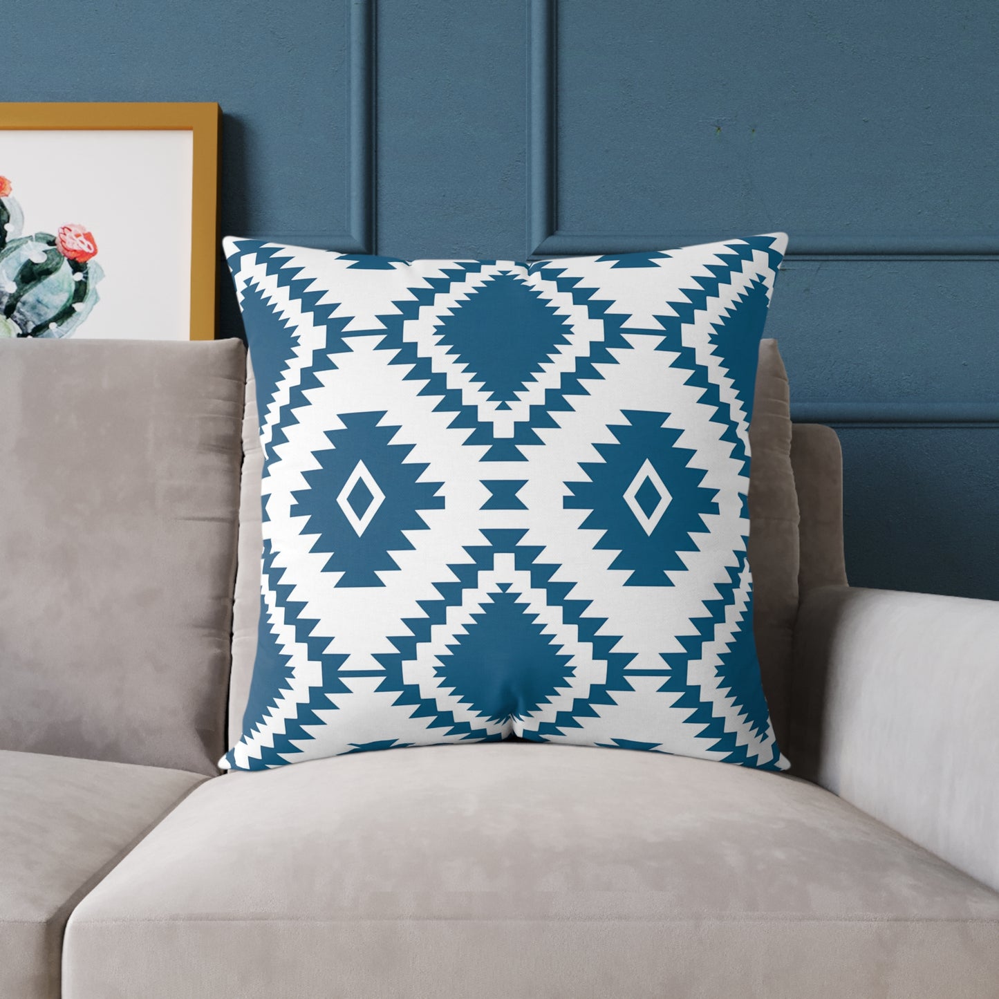 Teal Aztec Diamond Pattern Square Pillow | Geometric Throw Pillow