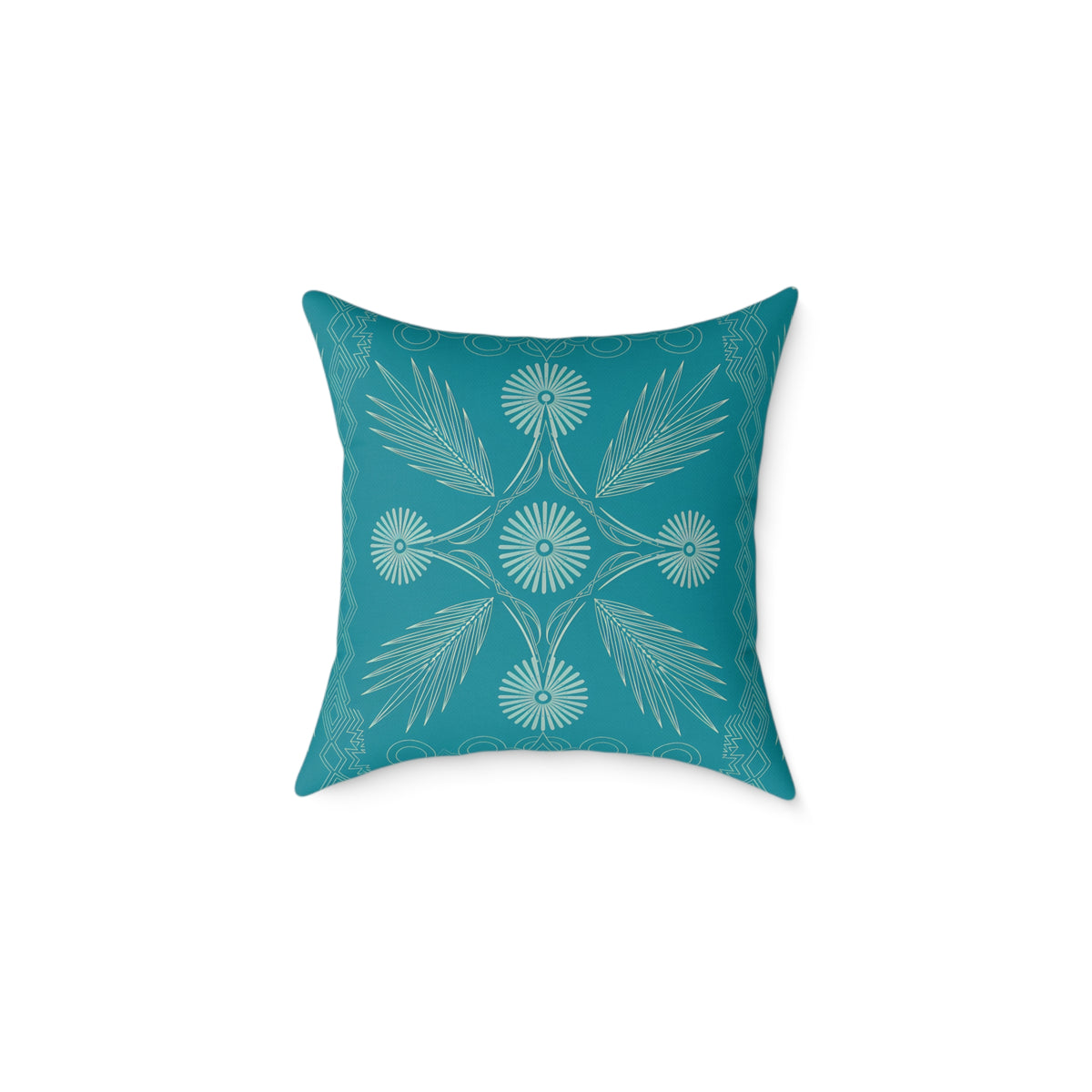 Teal Botanical Mandala Square Pillow | Poly Canvas Decorative Pillow