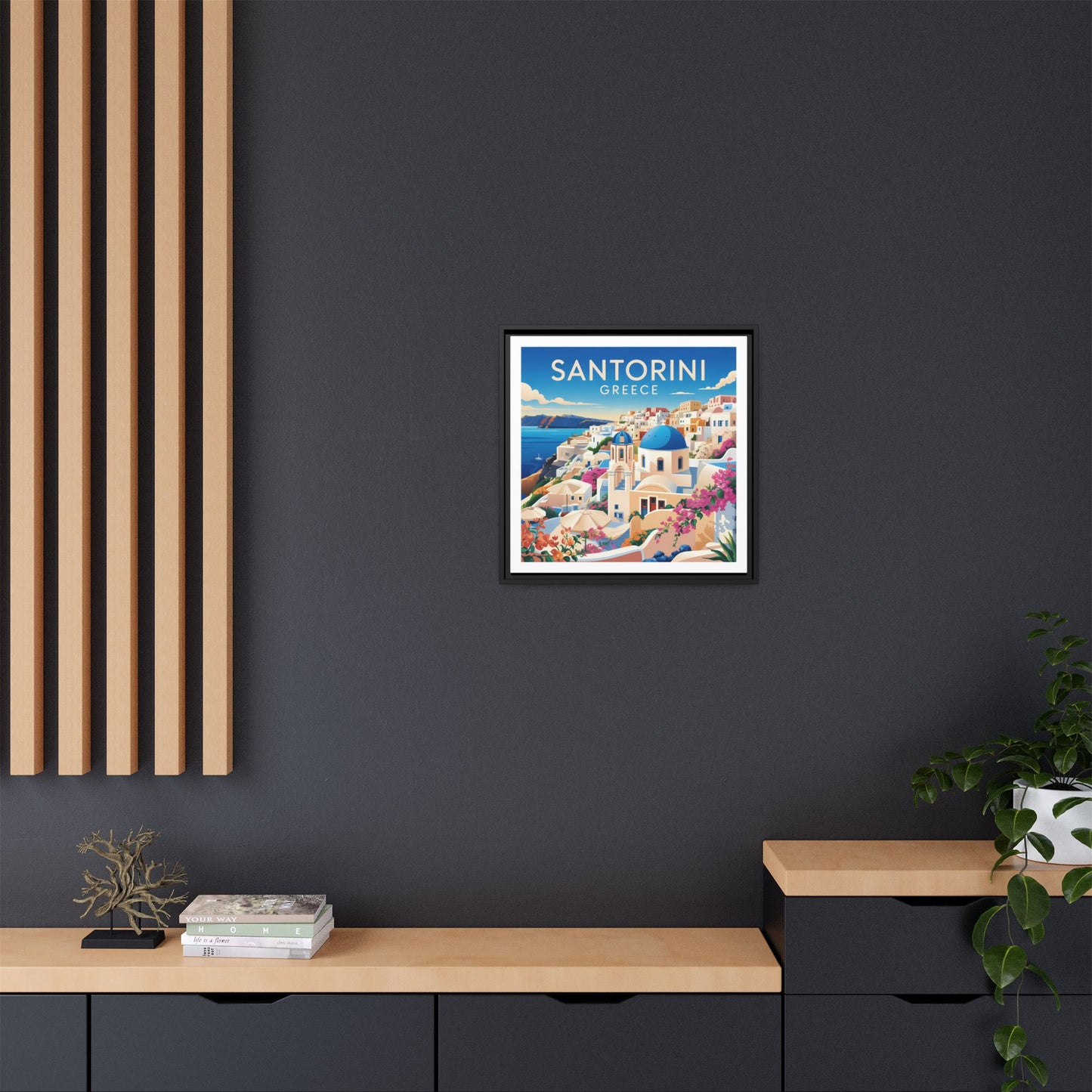 Santorini Greece Travel Art Matte Canvas Framed Wall Art