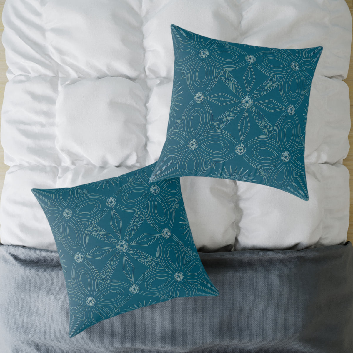 Cerulean Geometric Mandala Square Pillow | Boho Decorative Throw