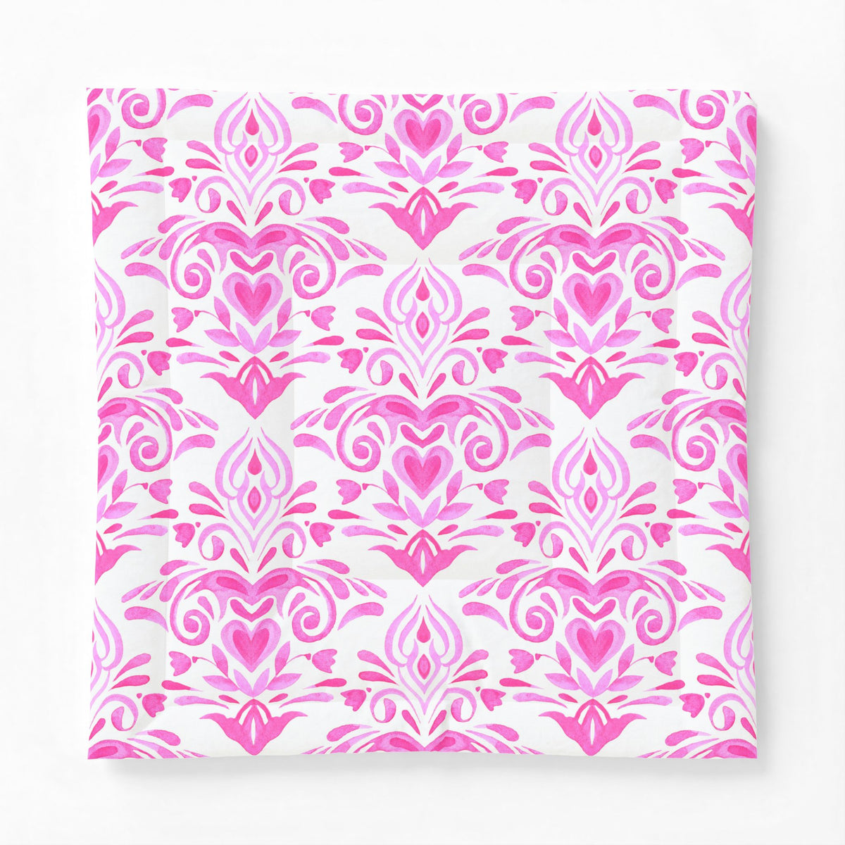 Pink Damask Pattern Cotton Comforter | Floral Heart Motif, Boho Bedroom