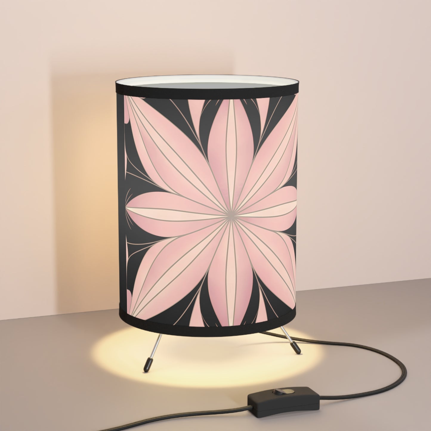 Table Lamp, Pink Art Deco Flower Hollywood Regency, Art Nouveau Home Decor, Tripod lamp with High-Res Printed Shade, US/CA Plug