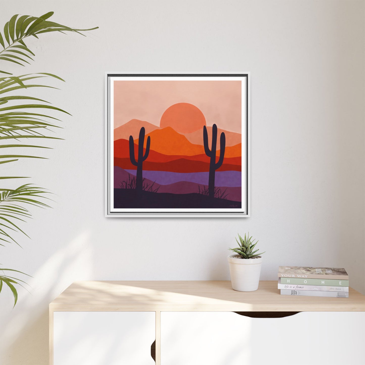 Desert Sunset Framed Canvas Art, Boho Home Decor, Nature Wall Art, Cactus Print, Warm Colorful Wall Decor, Housewarming Gift - LOLA VEGAS ART