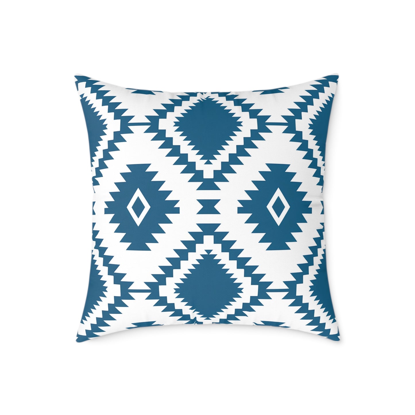 Teal Aztec Diamond Pattern Square Pillow | Geometric Throw Pillow