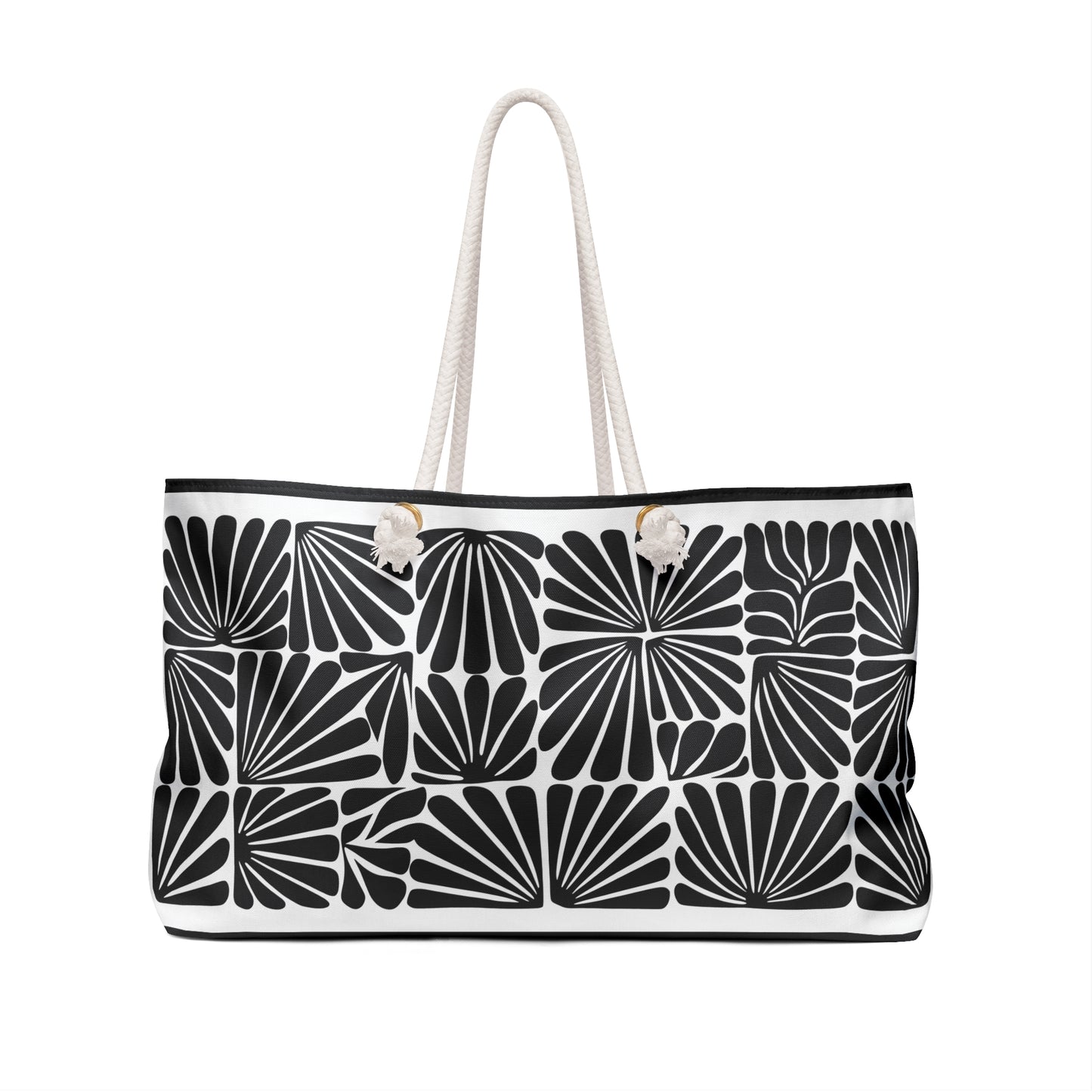 Matisse Style Modern Floral Weekender Bag | Black & Off-White Oversized Beach Bag