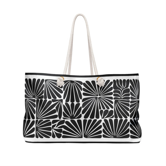 Matisse Style Modern Floral Weekender Bag | Black & Off-White Oversized Beach Bag