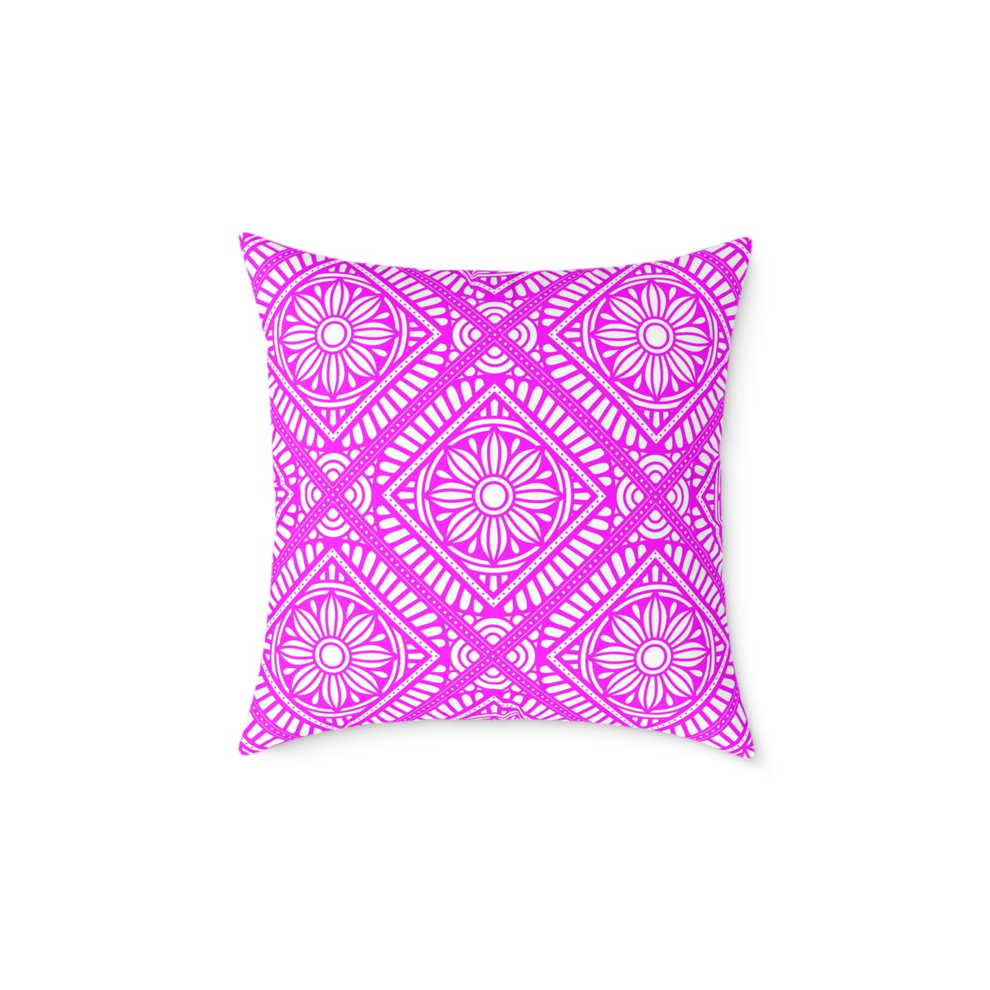 Pink and White Geometric Floral Tile Pillow | Square Poly Canvas Pillow