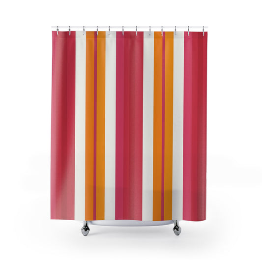 Retro Stripe Shower Curtain | Pink Orange Vertical Stripes