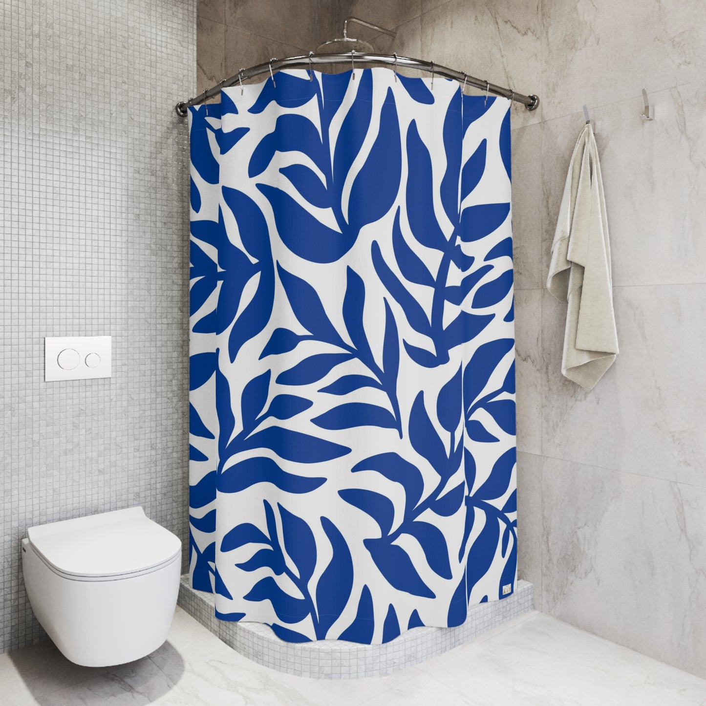 Blue Leaf Pattern Shower Curtain | Botanical Bathroom Decor Tropical Bathroom Accessory