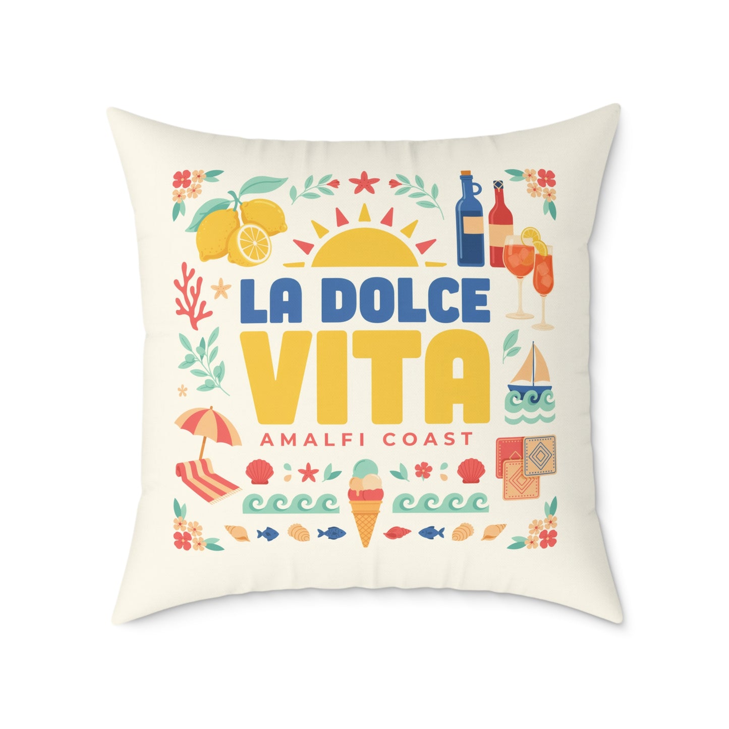 La Dolce Vita Amalfi Coast Pillow | Off-White Square Canvas Throw Pillow