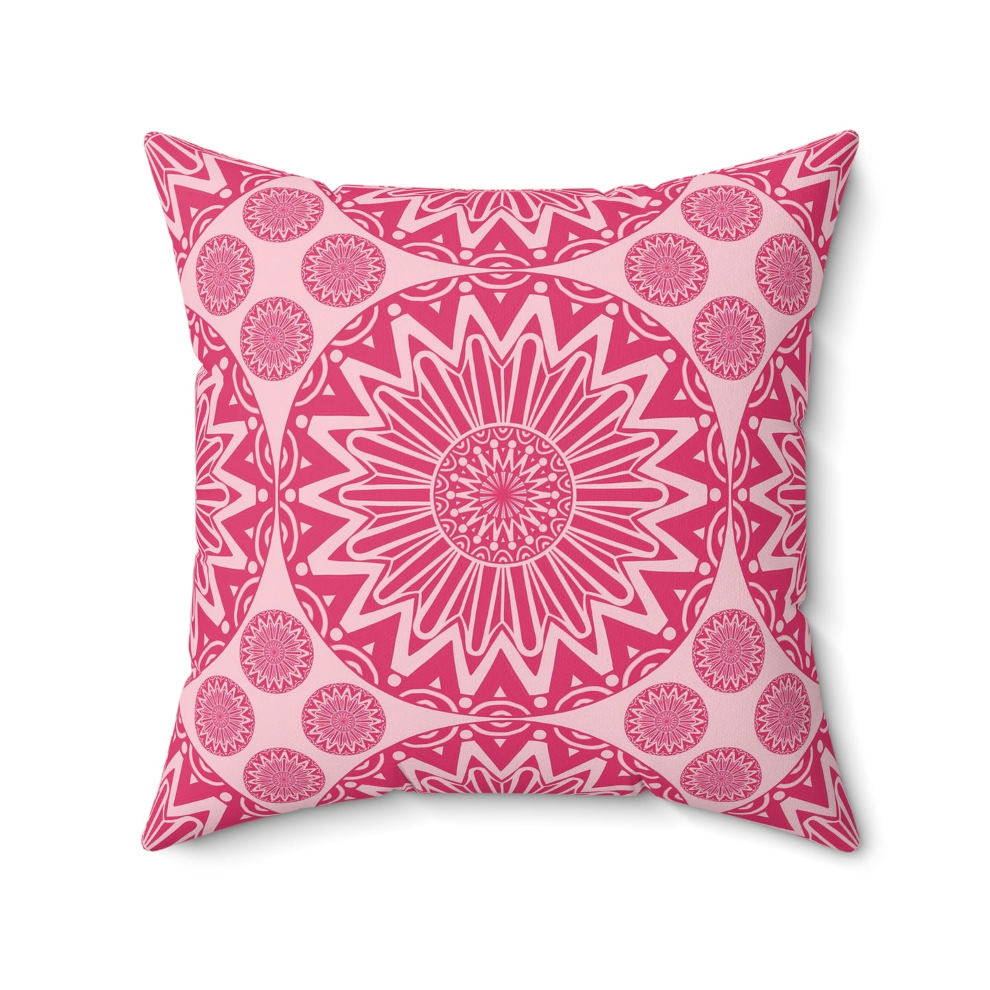 Vibrant Pink Mandala Pillow, Boho Decor Cushion, Home Throw Pillow, Gift for Her, Living Room Accent - LOLA VEGAS ART