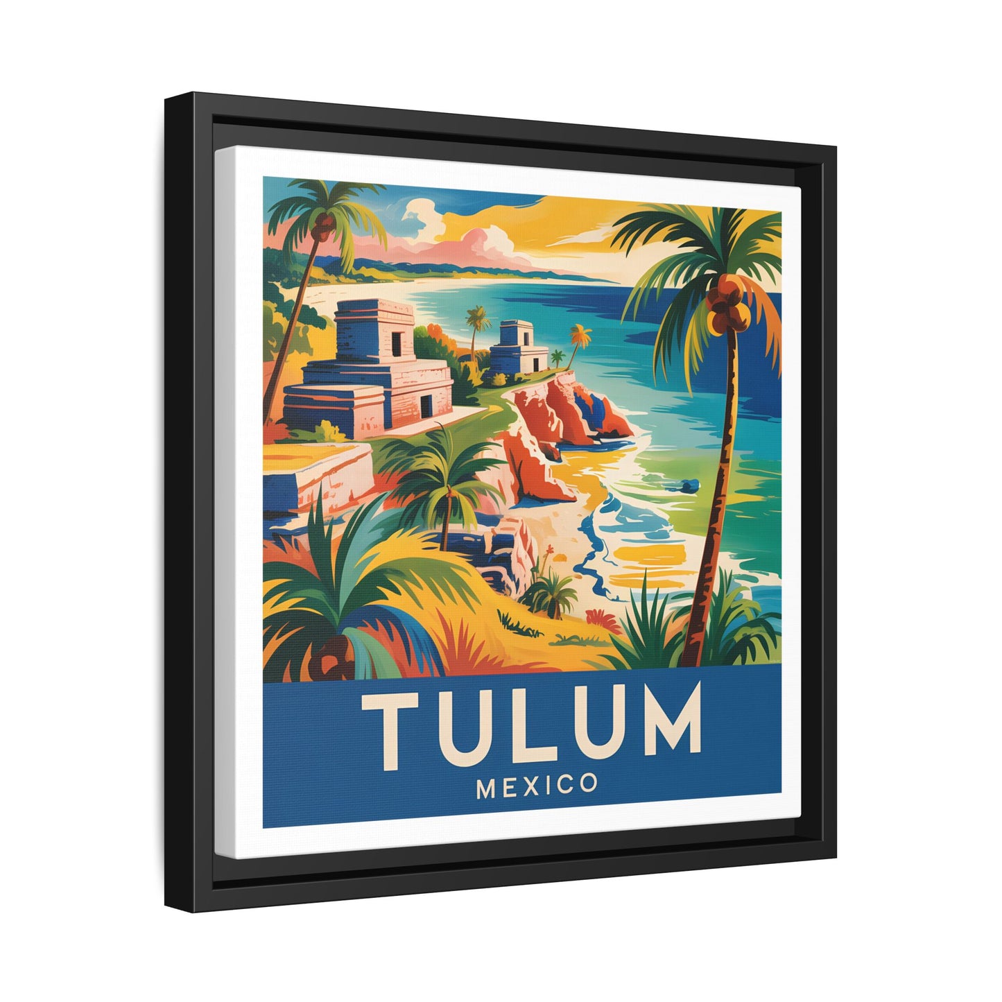 Tulum Mexico Vintage Look Framed Travel Canvas Wall Art