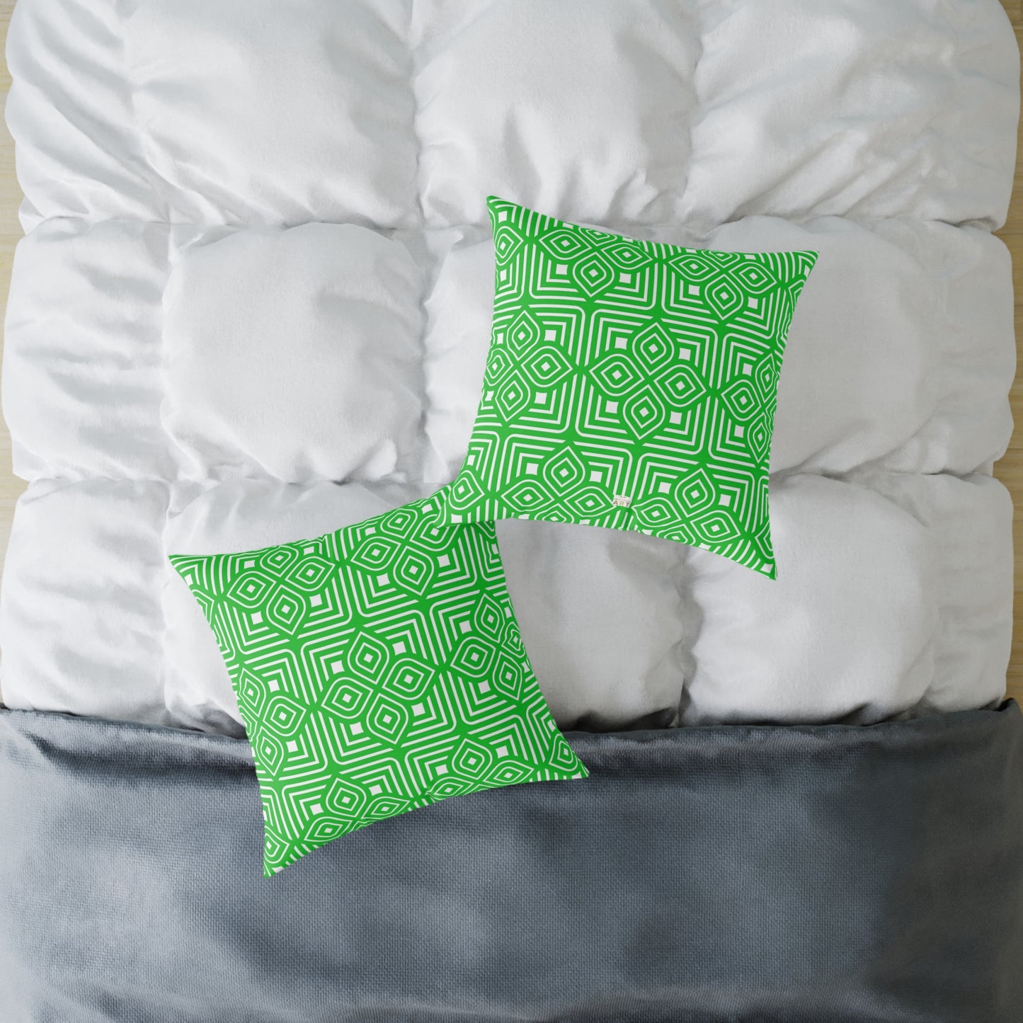 Geometric Diamond Tile Square Pillow | Green White Pattern Throw Pillow