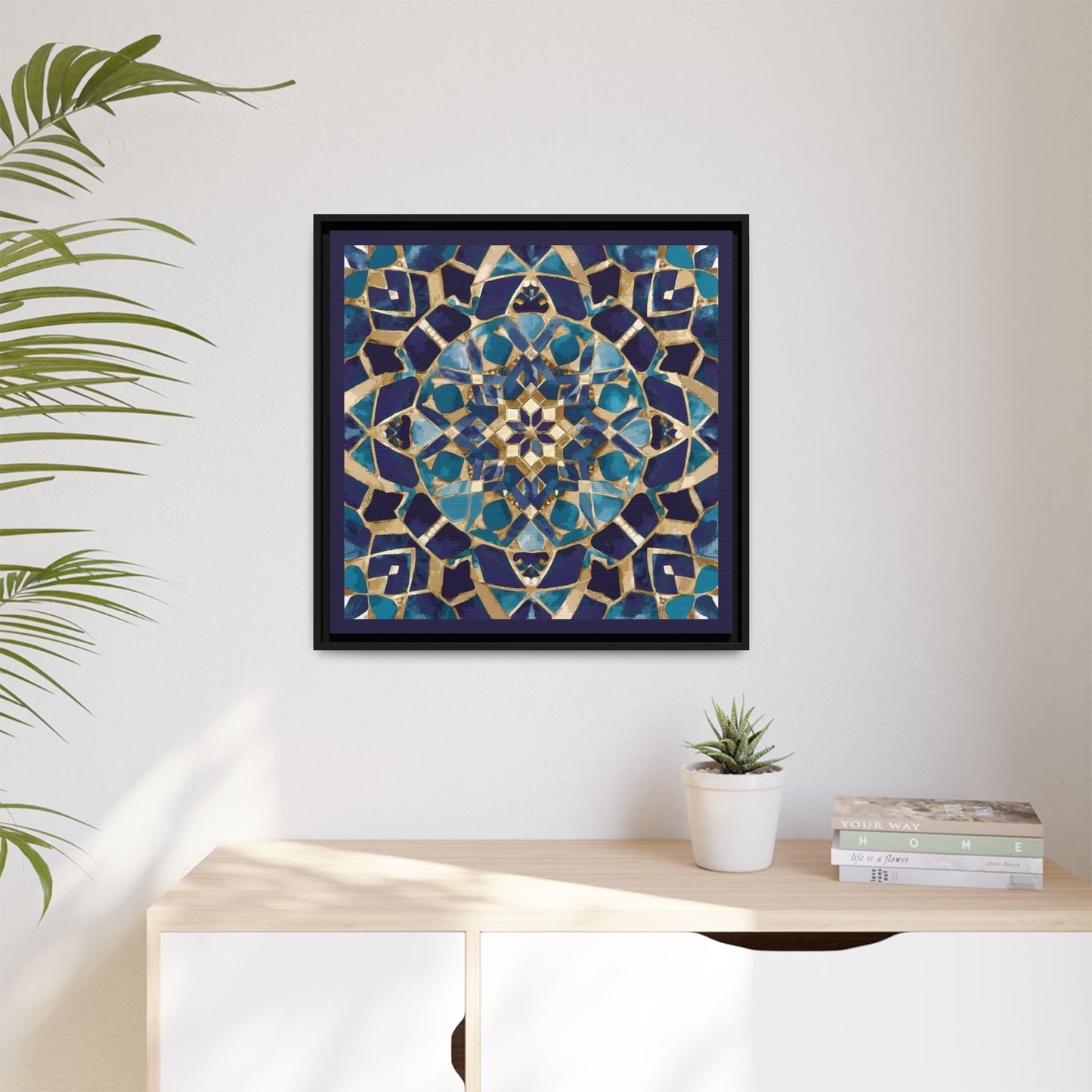 Framed Blue Moroccan Mosaic Wall Art — Matte Canvas Print