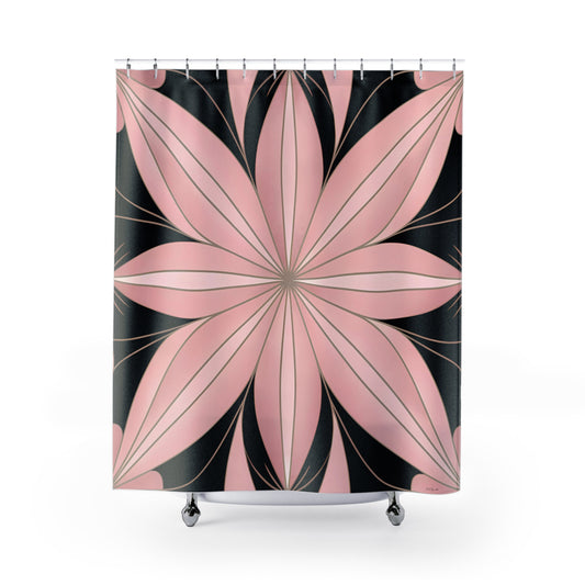 Retro Flower Shower Curtains, Hollywood Regency Bathroom Decor, Pink Floral Bath Curtain, Vintage Glam Home Accessories, Flower Power Bath