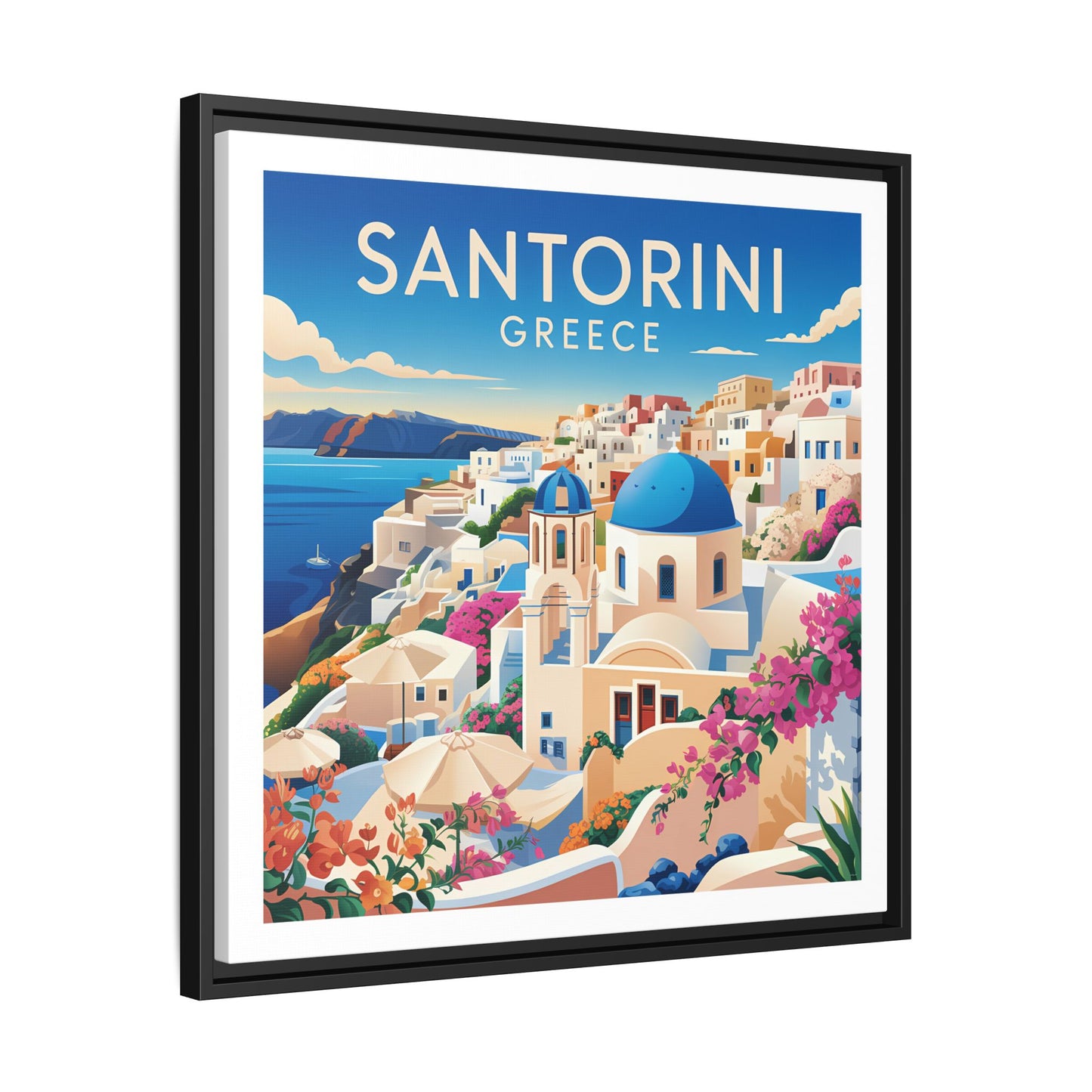 Santorini Greece Travel Art Matte Canvas Framed Wall Art