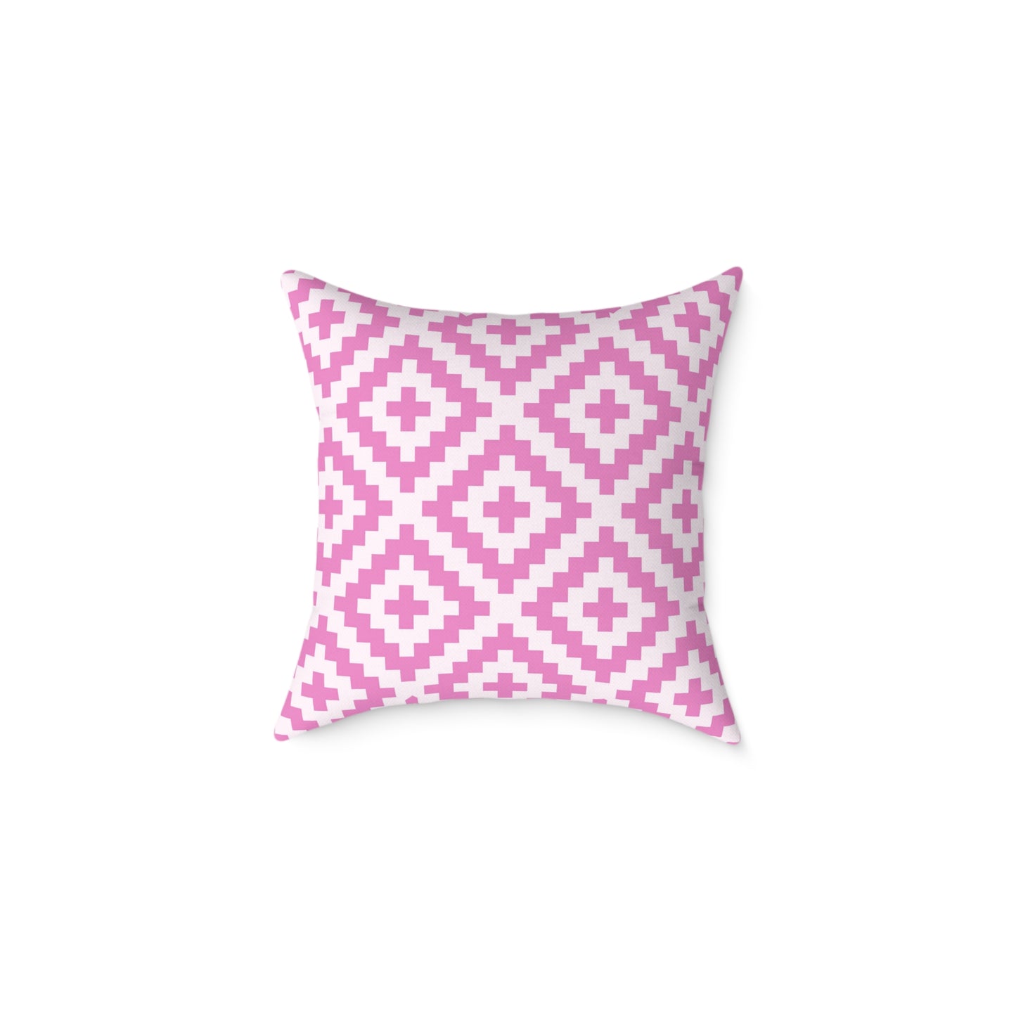 Pink White Geometric Boho Native American Diamond Pattern Pillow | Square Accent Cushion