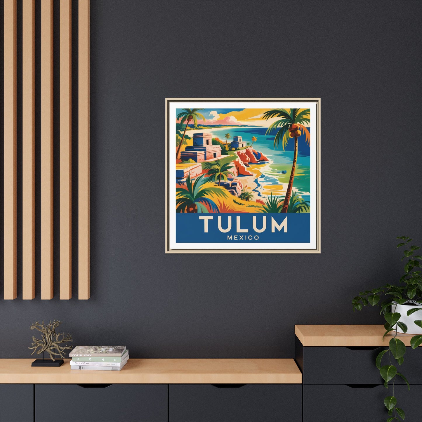 Tulum Mexico Vintage Look Framed Travel Canvas Wall Art
